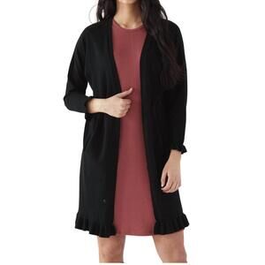 NEW K&K INTERIORS ruffled long cardigan in black